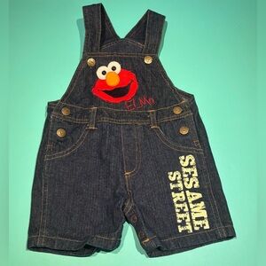 Vintage 90s Y2K Sesame Street Elmo Baby Denim Overalls Embroidered 18 Months